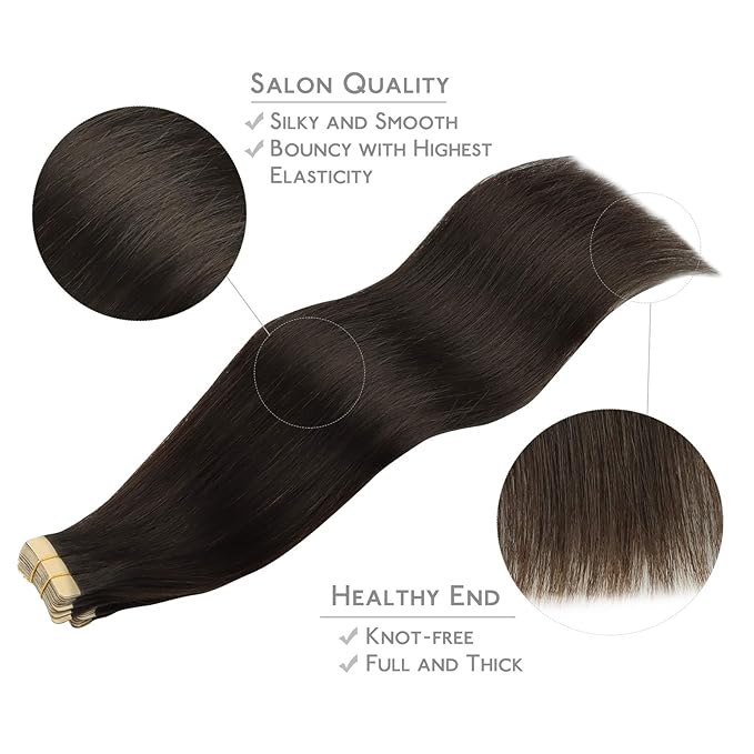WENNALIFE Tape in Hair Extensions Human Hair, 20pcs 50g 24 inch Dark Brown Remy Hair Extensions for Women Tape Ins Straight Extensiones De Cabello Humano Skin Weft