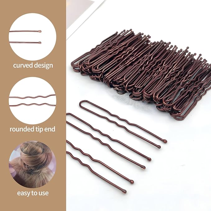 80Pcs Hair Net Set，30 Invisible Elastic Nylon Hair Net，40 U-Shaped Hair Pins and 10 Elastic Hair Ties,Perfect for Ballet Bun, Food Service, and Everyday Use（Brown）