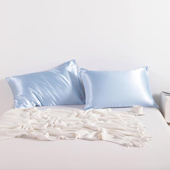 NTBAY 2 Pack Satin Standard Pillowcases for Hair and Skin, Luxurious and Silky Pillow Cases with Envelope Closure, 20x26 Inches, Aqua
