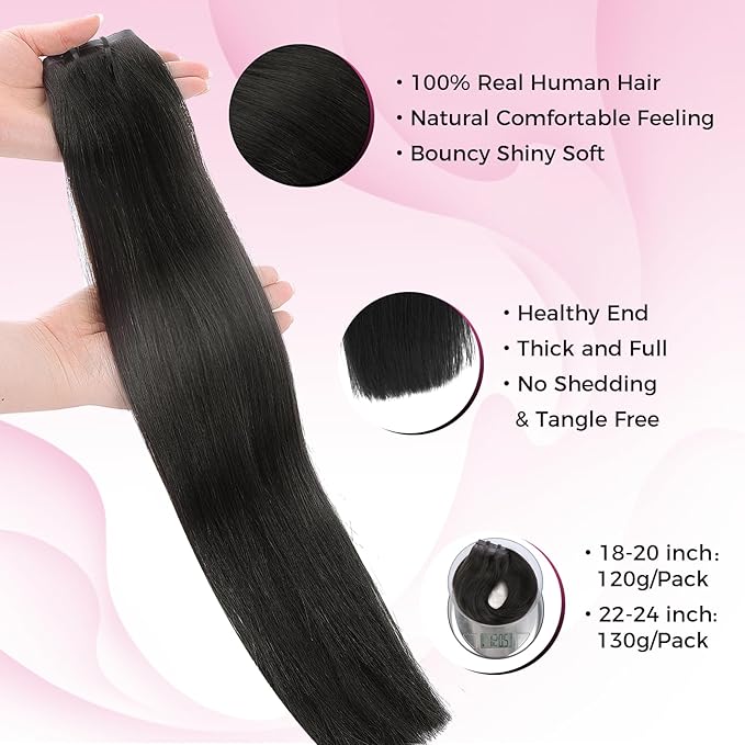 Lashey Seamless Clip in Hair Extensions Human Hair 130g 7pcs Straight Thick Remy Human Clip in Hair Extensions with Full End 22 Inch Natural Black