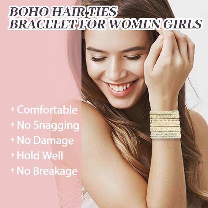 JIIRS 10PCS Boho Hair Ties,Elastic Bracelets,Elastic Ties, Hair Bands For Ponytails,Ponytail Holder for Thick or Thin Hair,Boho Hair Bracelets No-Damage For Daily Life, Sport, Working(Set1)