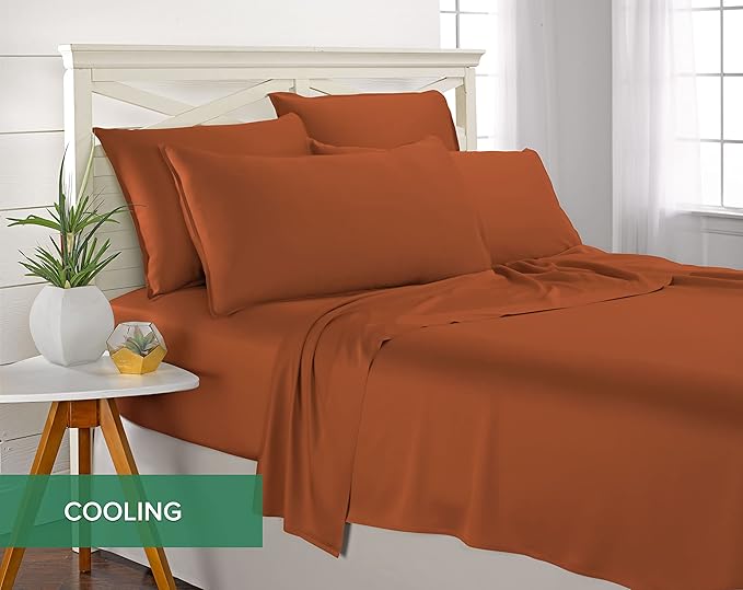 Queen Pillowcases by Pure Bamboo, Genuine 100% Organic Viscose Derived from Bamboo, Luxuriously Soft & Cooling, Double Stitching, Envelope Closure (2 Queen Pillowcases, Terracotta)
