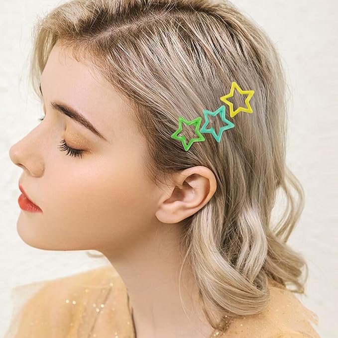 Star Hair Clips Multiple Colors Snap Hair Barrettes Non Slip Star Hair Accessories Metal Hair Clips for Girls Women -15 PCS 1.18"