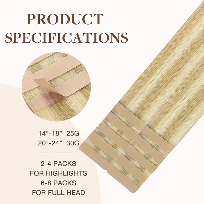GOO GOO Tape in Hair Extensions Human Hair, 18D/22F Dirty Blonde Highlights, 22inch 30g 10pcs, Skin Weft Seamless Invisible, Silky Straight with Thick Ends, Remy Human Hair