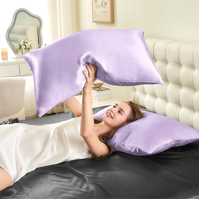 INFIIXSO Mulberry Silk Pillowcase for Hair and Skin, Silk Pillow Cases King Size with Hidden Zipper 20x40 Inches, Extraordinary Smooth and Soft Cooling Pillow Cases for Hot Sleepers(Lavender, 1 Pack)