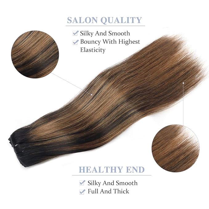 Balayage Clip in Hair Extensions Real Human Hair Straight Remy Human Hair Clip ins for Women, Natural Soft Human Hair, 8Pcs 120g, 24inch #1B/6/1B Balayage Natural Black to Chestnut Brown