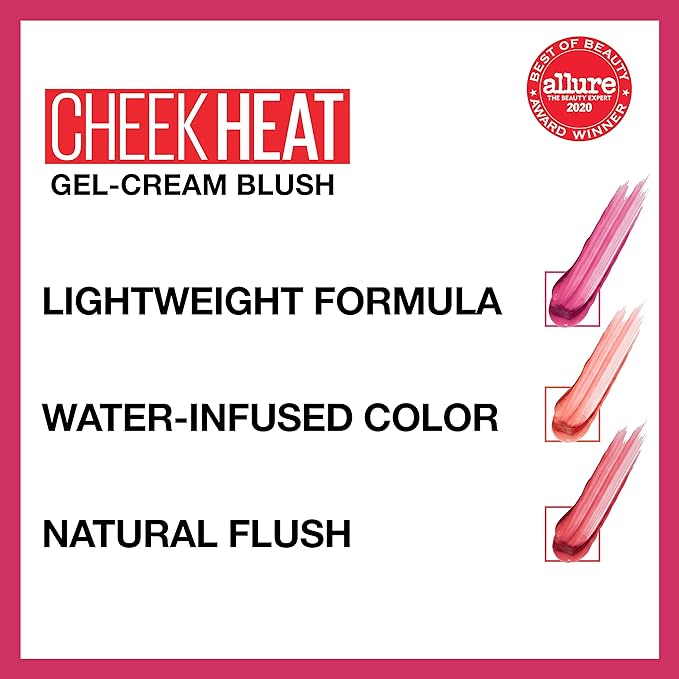 Maybelline Cheek Heat Gel-Cream Blush Makeup, Lightweight, Breathable Feel, Sheer Flush Of Color, Natural-Looking, Dewy Finish, Oil-Free, Berry Flame, 1 Count