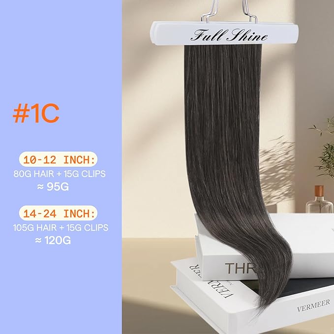 Full Shine Real Hair Extensions Brunette 22 Inch Natural Black Tea Clip ins Real Human Hair Black Women 120 G 7 Pcs