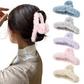 5PCS Large Claw Hair Clips for Thick Hair Big Fuzzy Hair Clips for Women Nonslip Strong Hold Hair Claw Clip (Plush (Blue+Grey+Pink+Purple+Beige))