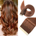 Tape in Hair Extensions Real Human Hair 24 Inch Balayage Chocolate Brown to Auburn Brown Tape for Skin Weft Hair Extension Invisible Tape in Hair Extensions Straight Remy Human Hair for Women 20pcs