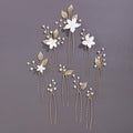 Handmade Pearl Bridal Wedding Hair Pins 9Pcs White Flower Gold Leaf Pearls Clips Bridal Hair Accessories for Women Brides Bridesmaid