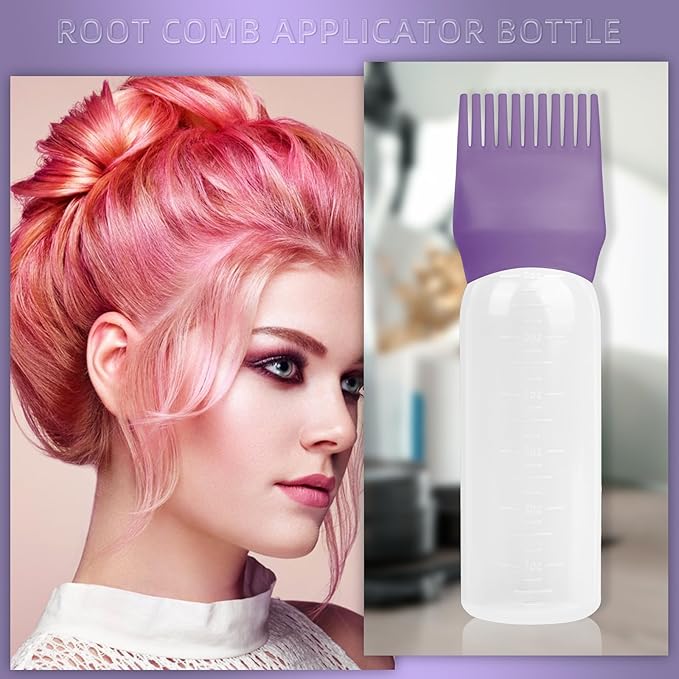 BLAAROOM Root Comb Applicator Bottle 6 Ounce, 4 Pack Hair Oil Applicator with Root Comb Brush - Dark Purple