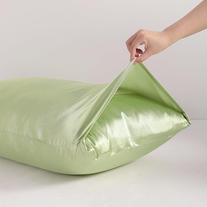 NTBAY 2 Pack Satin King Pillowcases for Hair and Skin, Luxurious and Silky Pillow Cases with Envelope Closure, 20x40 Inches, Sage Green