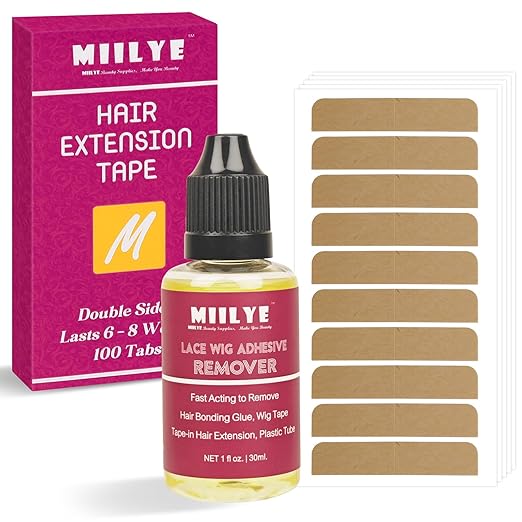 MIILYE Hair Extension Replacement Tape 100 Tabs with Remover, Double Sided, 6+ Weeks Hold Time, No Residue, Tape-ins-Extension Reinstallation