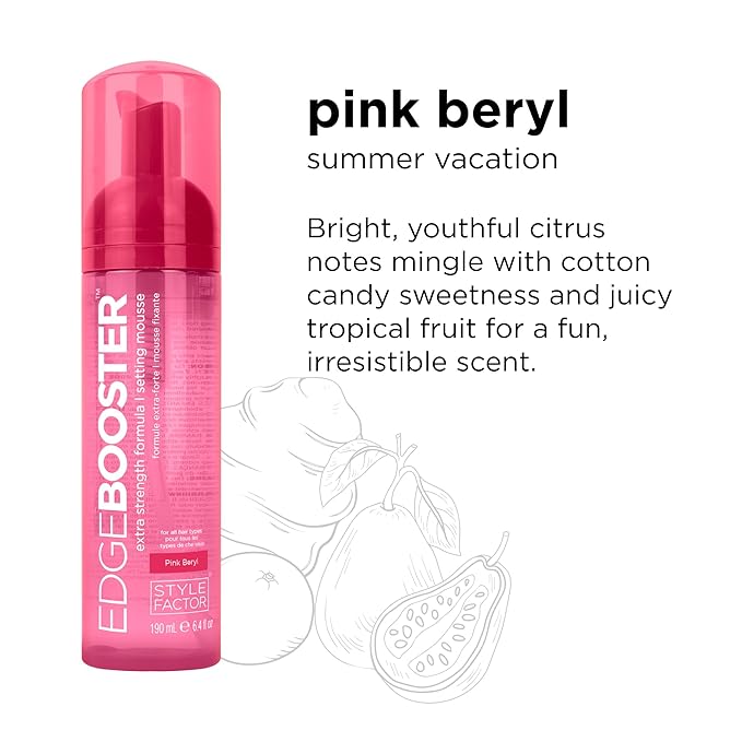 Style Factor EDGE BOOSTER Extra Strength Setting Mousse Travel Size – Frizz Control, Extra Volume, and Conditioning – 2.5oz Pink Beryl Mousse for Curly Hair