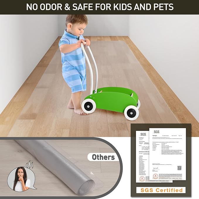 2'x6' Vinyl Runner Rug for Hallway, Clear Waterproof Kitchen Mat for Floor, Non-Slip Plastic Floor Mat for Entryway, Easy Clean Durable Area Mat for Bedroom, Laundry Room