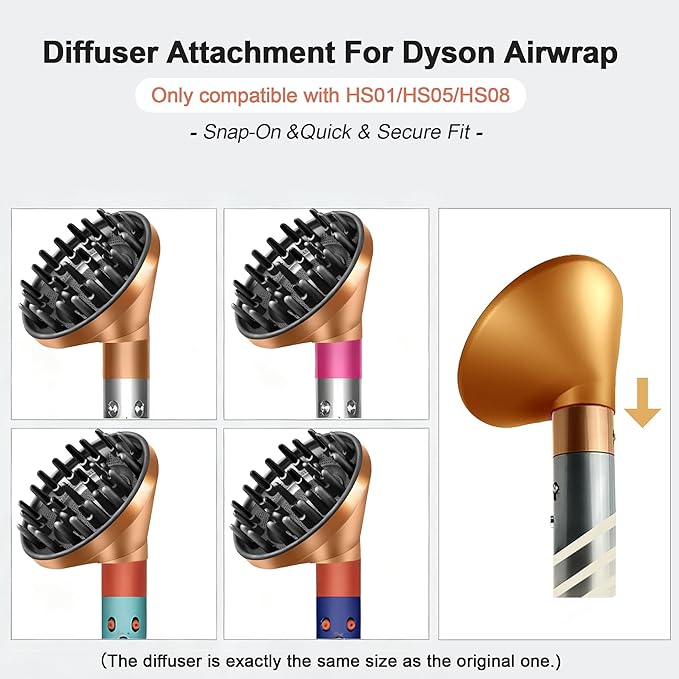 Large Diffuser Attachment Compatible with Dyson Airwrap, Upgraded Diffuser Nozzle to Dryer Faster and Define Curls Hair,Hair Dryer Diffuser Attachment Alternative,for Dyson Airwrap Attachments,Gold