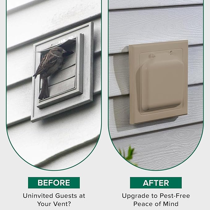 NO-PEST VENT, Exclusive Dual Door Dryer Vent Cover Outdoor 4 inch with Collar, Made in USA w Highest UV Resistant Plastic in any Outdoor Vent Cover (Wood Stock Brown, 4" Plastic WIth Collar)