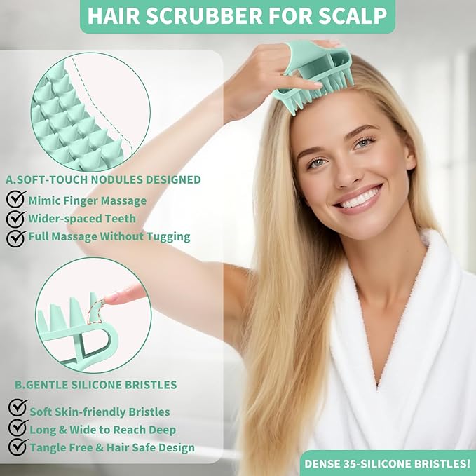 Gentle Scalp Massager,Silicone Scalp Scrubber for Any Hair Type,Soft Scalp Brush for Wet & Dry Use,Head Massage Stress Relax Easy to Hold Hair,Scalp Massager Tool (Mint Green)