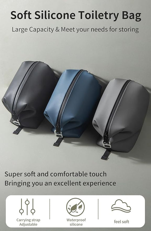 6"x 11" 6L Large Silicone Toiletry Bag,Waterproof Leakproof Foldable Travel Organizer,Dopp Kit Alternative for Men & Women,Grey