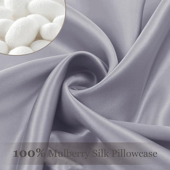 Adubor 100% Silk Pillowcase - Mulberry Silk Pillow Cases, 23 Momme 6A Grade Fibers, Silk Pillow Case for Hair and Skin Health, with Hidden Zipper (Queen 20''x30'', Light Gray, 1PC)