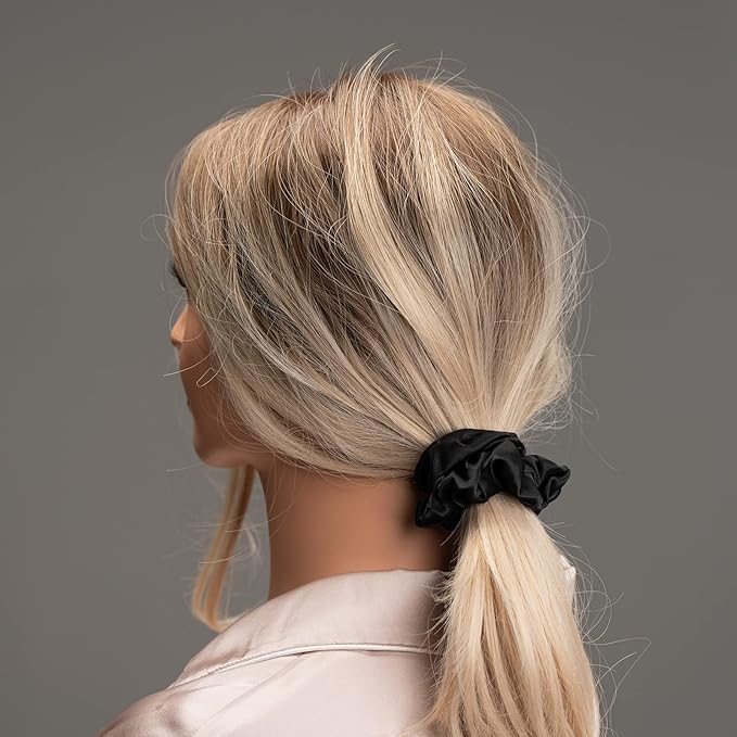 Silk Scrunchies for Hair 100% Mulberry Silk Hair Ties 3 Pack(Black, Navy Blue, Emerald)