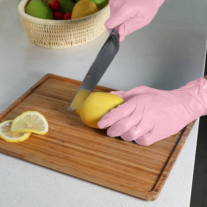 Disposable Gloves Large, Nitrile and Vinyl Blend Material Gloves, Latex Free 4 Mil 100 Pc Food Grade Glove for Cleaning, Food Prep,Hair Dye,Tattoo, Pink