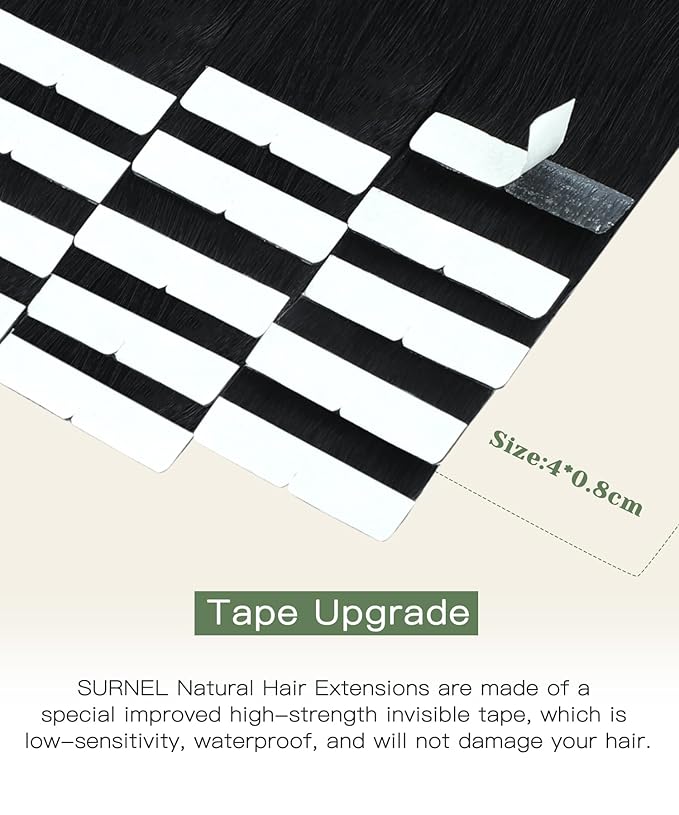 SURNEL Injected Invisible Tape in Hair Extensions Human Hair Jet Black Upgraded Seamless Invisible Tape in Extensions 22Inch 20 Pcs 50g(#1,22)