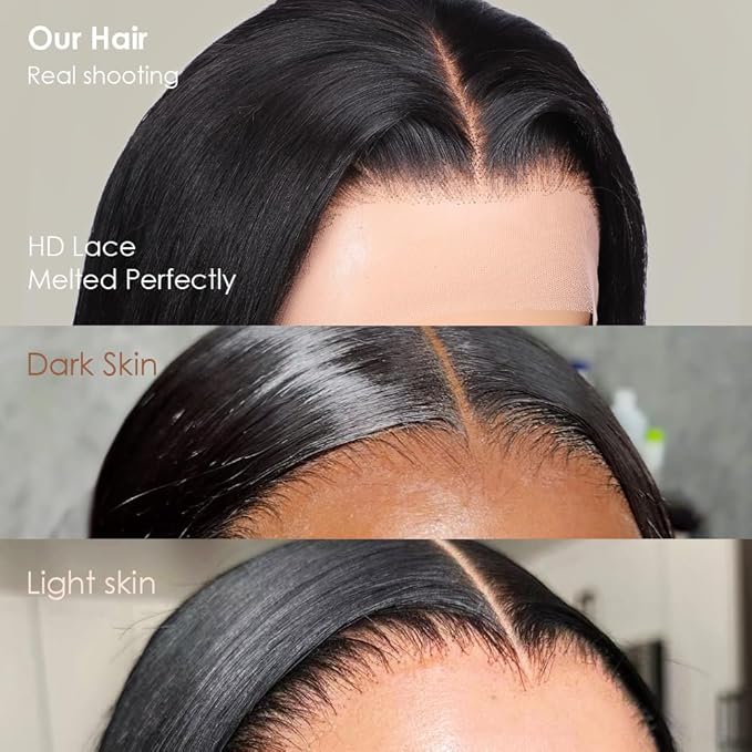 Iris Queen 12A 220 Density 13x4 HD Lace Front Wigs Human Hair Pre Plucked Straight Virgin Human Hair Transparent Lace Frontal Wig for Black Women Natural Black Color(24 inch)