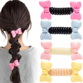 4PCS Bow Spiral Hair Ties, 4 Colors Bowknot Phone Cord Ponytail Holders for Women, Elegant Rubber Hair Coils, Stylish Hair Accessories for Party, Daily Use