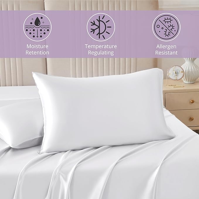 Mulberry Park 30 Momme 100% Pure Mulberry Silk Pillowcase - Luxury Charmeuse Weave for Hair and Skin, Cooling Silk Pillow Cover for Beauty Sleep - Standard Size 20"x26" / White