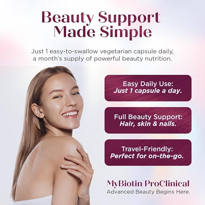Purity Products MyBiotin ProClinical – Thicker Hair Starting in 3 Weeks & Fights Wrinkles - MB40X Patented Biotin Vitamin B7 Matrix w/Astaxanthin - 40X More Soluble vs Ordinary Biotin, 30 Veg Capsules