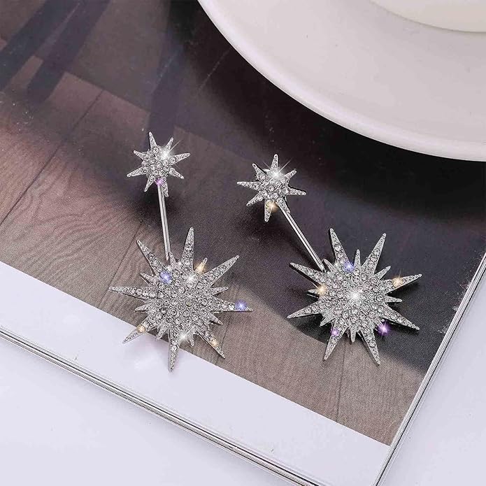 Starburst Jacket Earrings Gold Rhinestone Sun Earrings Front Back Studs Earrings Boho Celestial Earrings Jewelry for Women and Girls Gifts