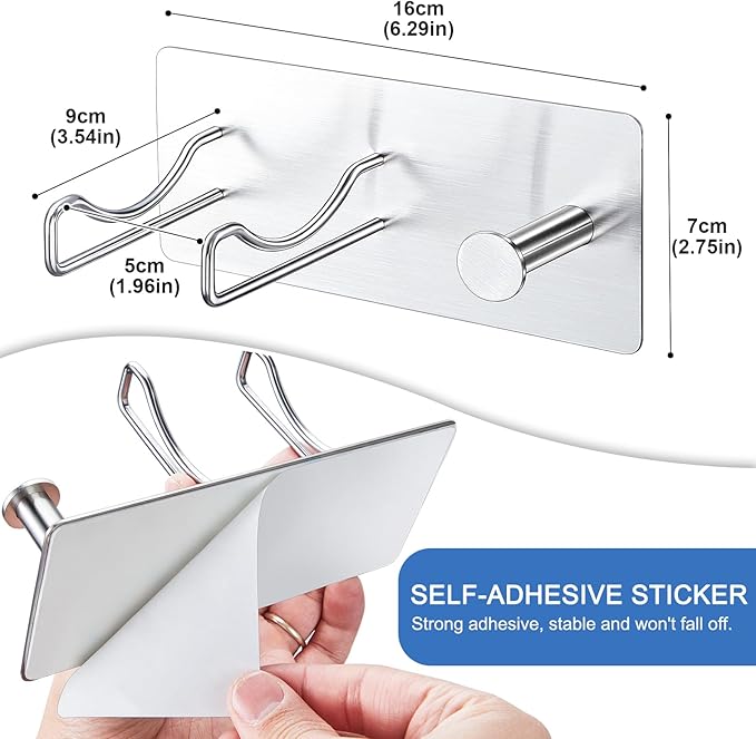 Hair Dryer Holder Wall Mounted, Universal Blow Dryer Holder, Hairdryer Storage Hanger with Plug&Cord Hook, Adhesive Hair Tool Organizer for Bathroom, Silver