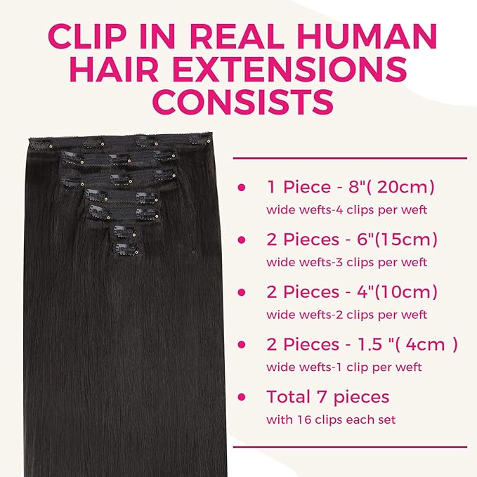Lashey Human Hair Extensions Clip in Extensions Light Yaki Straight 18 Inch 7pcs 120g Hair Extensions Human Hair Natural Black Real Hair Extensions Clip in Human Hair for Women