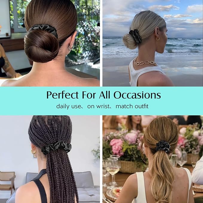 YFONG 3 PCS 100% Silk Scrunchies for Hair Sleep Women Girls, 22 Momme Pure Mulberry Hair Ties for Frizz & Breakage Prevention, Elastic Ponytail Holders Gentle And No hurt (3PCS Black)