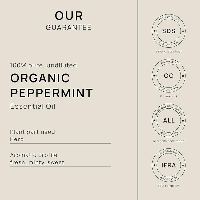 VINEVIDA Organic Peppermint Essential Oil 10 mL - Undiluted Candle Oil Scent for DIY Candlemaking and Soap Making
