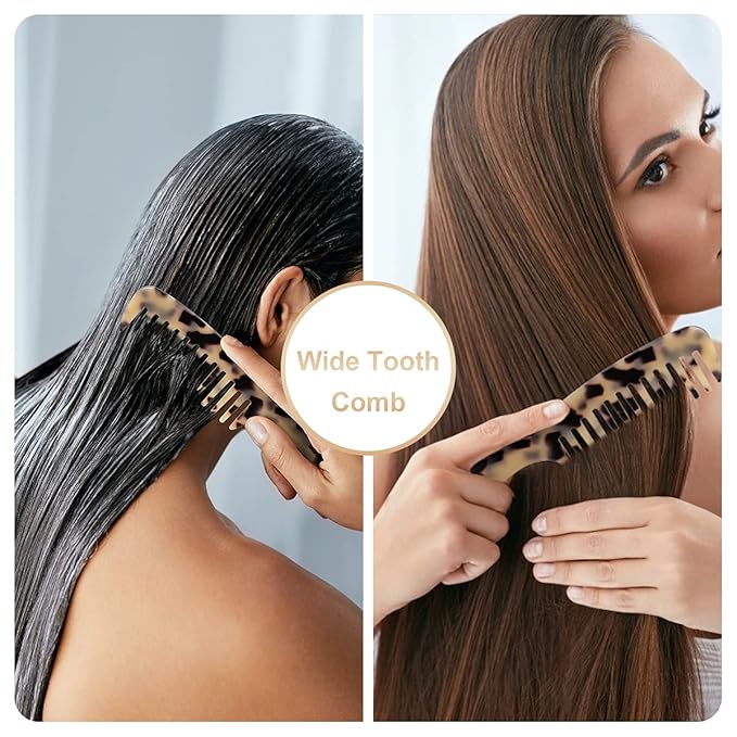 Large Wide Tooth Hair Comb, LADYAMZ [Tortoise Shell] Cellulose Acetate Round Tooth Comb for Straight/Curly Hair,Short/Long Hair Women Men or Kids, Easy Detangling Wet or Dry, Anti-static (Ivory)