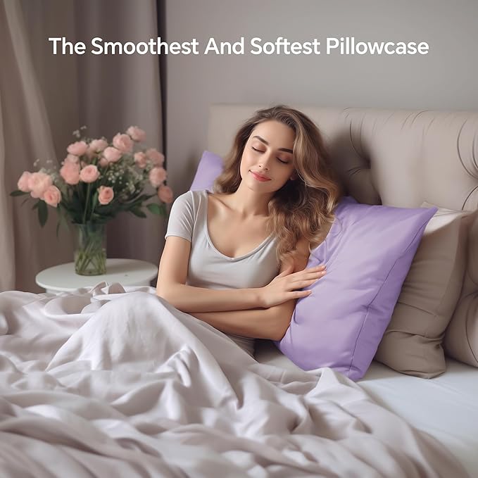 INFIIXSO Silk Pillow Cases 2 Pack Standard Size, Ultra Smooth & Soft Mulberry Silk Pillow Case for Hair and Skin, Breathable Cooling Silk Pillowcase with Hidden Zipper (Lavender, 20x26 Inches)