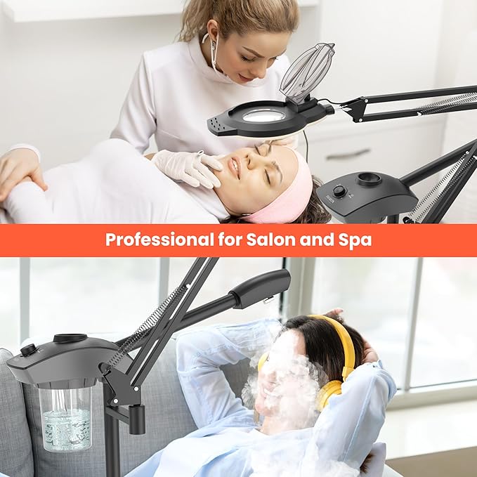 TASALON Professional 2-in-1 Facial Steamer, Ozone Face Steamer with 5X Magnifying Lamp Deep Cleaning Pore,Hot Mist Face Steamer Salon Spa Beauty Skin Care Equipment, Aroma Therapy Nozzle Included