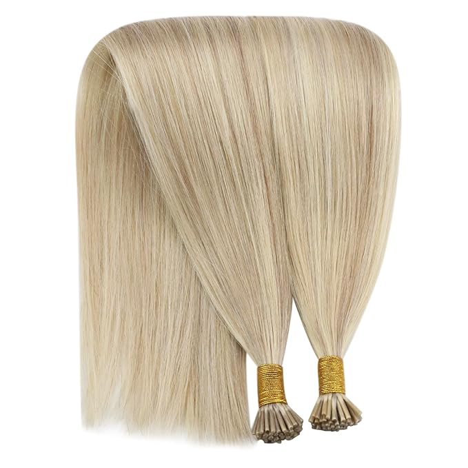 YoungSee I Tip Extensions Blonde Itip Hair Extension Real Human Hair Ash Blonde Highlight Bleach Blond Itip Hair Extension 16 Inch 60s 50g I-Tips Human Hair for Women