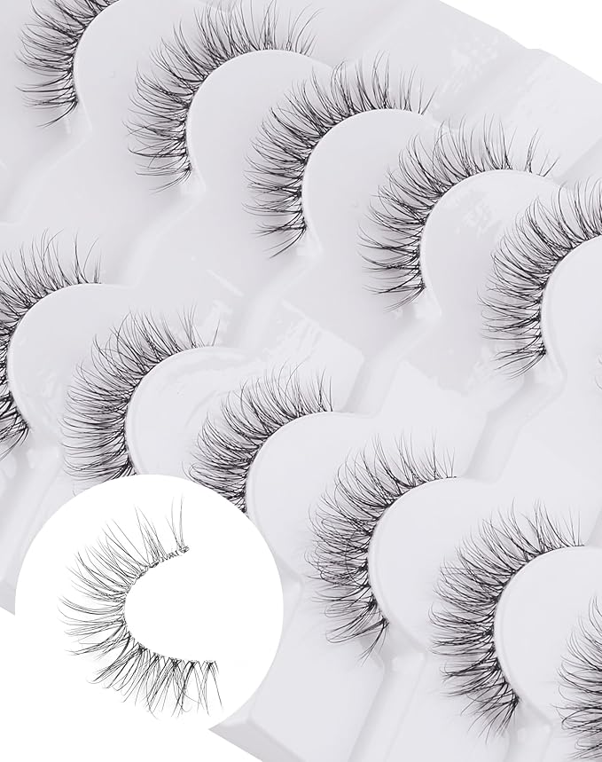 Eyelashes Natural Look Wipsy Lashes Natural Fake Lashes Clear Band Lashes Fluffy Mink Lashes Strip Lashes 12MM Demi Wispies Eyelashes