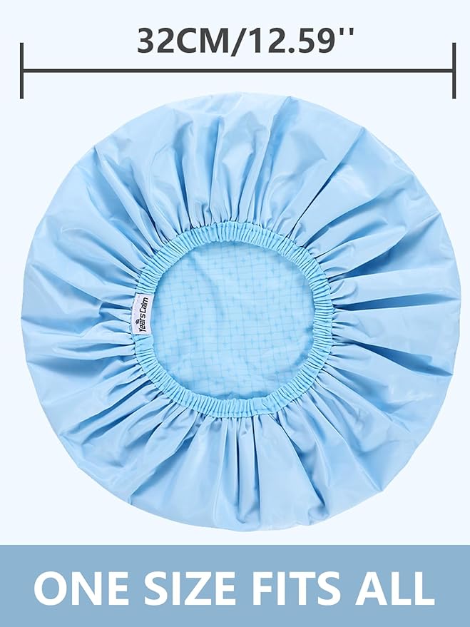 Years calm Shower Caps For Women Reusable Waterproof，Pattern And Solid Color Dual-Layer Design For Dual-Layer Usable，Protects Hair In Shower, Spa, Cooking, Clean & Travel (Blue, One Size)