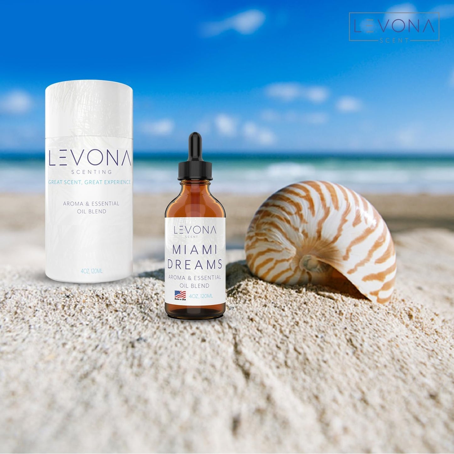 Levona Scent Essential Oils for Diffusers for Home: Miami Dreams Hotel & Home Luxury Scents Fragrance Oil - Aroma Oil with Notes of Bergamot Oil & Pine Essential Oil -120 Ml Scented Oils for Diffuser