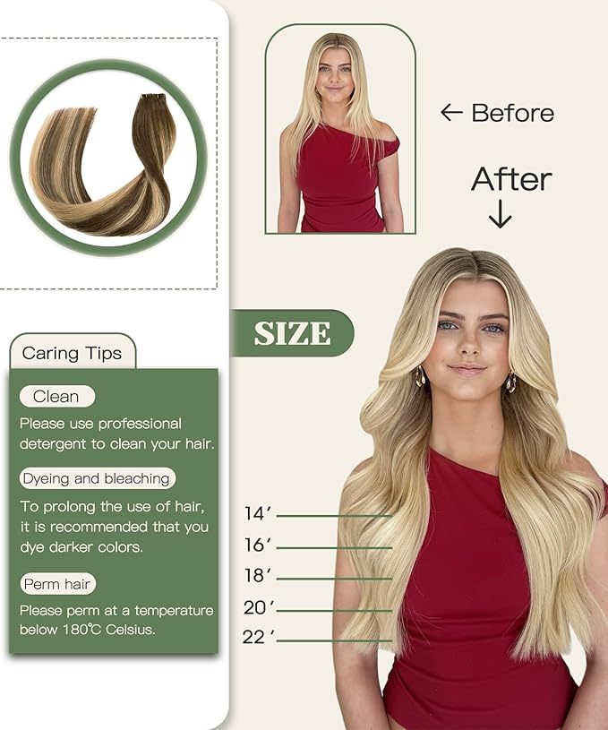 SURNEL Injected Seamless Tape in Extensions Human Hair 20Inch Chocolate Brown to Caramel Blonde Invisible Tape in Extensions 20 Pcs 45g(#4274,20)