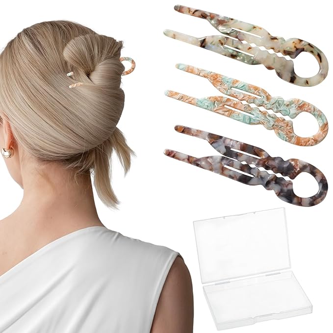 Sunolga 3pcs Prestige French Hair Pins for Women, 4.38" Large, Serrated Anti-Slip Design, Curved Shape for Better Head Fit, Coquette Elegant Hair Accessories for Updos, Chignon, Bun Hairstyles