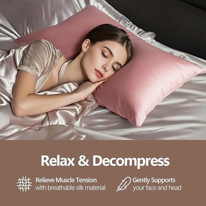 Set of 2 100% Mulberry Silk Pillow Cases - 6A Luxury Silk Pillowcase for Hair and Skin – Anti-Wrinkle, Cooling & Smooth, Hidden Zipper – Pillowcases for Sleeping Women Girl, Boy (Pink, Standard)