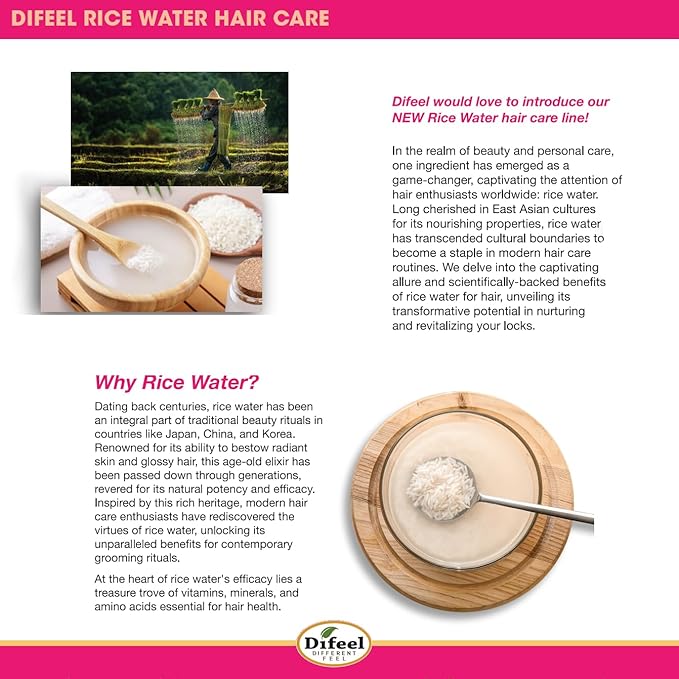 Difeel Rice Water Premium Hair Oil 8 oz. - Strengthening Rice Water Moisturizer for Hair