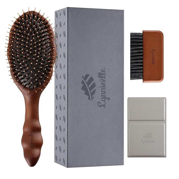 Boar Bristle Hair Brush-Gentle on Scalp with No Pulling,for Smooth,Shiny Hair and Reduced Static.Detangling Hairbrush for Fine,Thin,and Curly Hair with Scalp Massage.