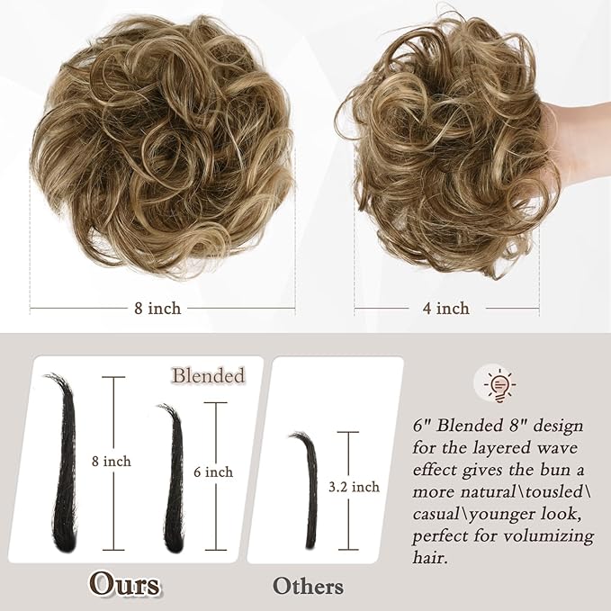 RUWISS Large Messy Bun Hair Piece 100% Human Hair Layered Wavy Curly Hair Buns Hair Piece for Women Updo Hairpiece for Daily Wear Real Hair Ponytail Extension (Golden Blonde)